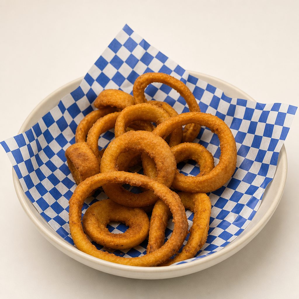 BASKET OF ONION RINGS.