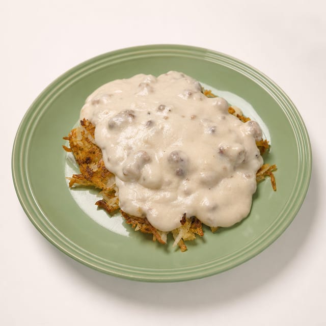 HASH BROWNS W GRAVY.