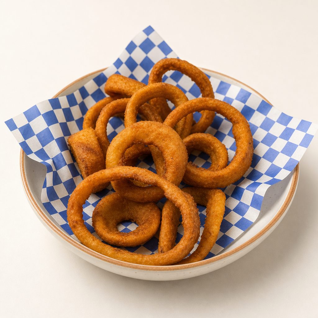 BASKET OF ONION RINGS.